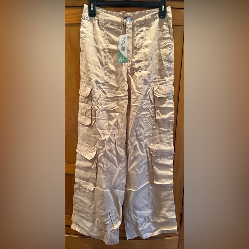 LOVE TREE Khaki Color Wide Leg Cargo Pants SIZE: M | 100% Tencel